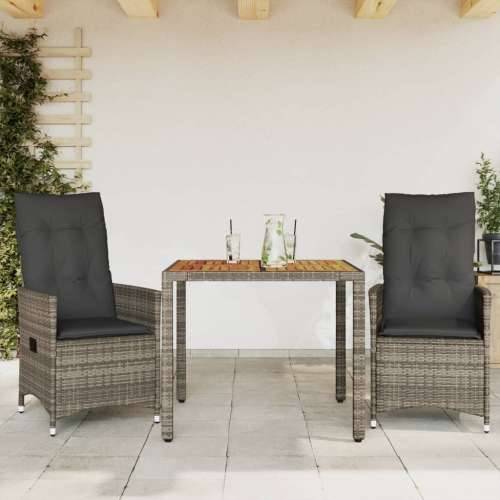 3-dijelni bistro set od poliratana s jastucima sivi - 90 x 90 x 75 cm Bez naslona za noge 2 Cijena