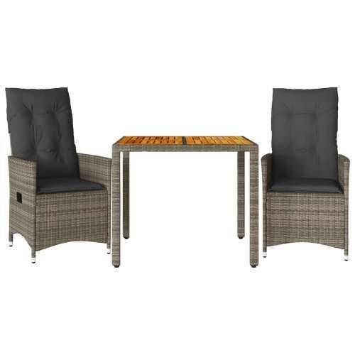 3-dijelni bistro set od poliratana s jastucima sivi - 90 x 90 x 75 cm Bez naslona za noge 2 Cijena
