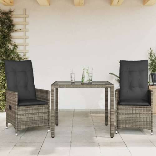 3-dijelni bistro set od poliratana s jastucima sivi - 90 x 90 x 75 cm Bez naslona za noge 2 Cijena