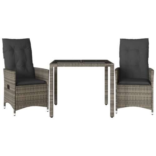 3-dijelni bistro set od poliratana s jastucima sivi - 90 x 90 x 75 cm Bez naslona za noge 2 Cijena