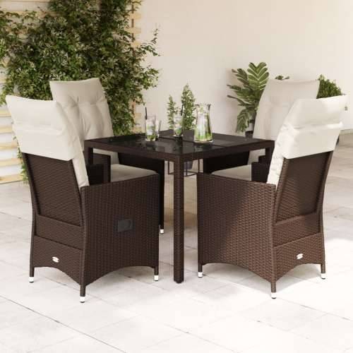 Vrtna garnitura - 5-dijelni vrtni blagovaonski set s jastucima poliratan smeđi - 90 x 90 x 75 cm bez podignute noge 4 Cijena