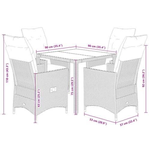 Vrtna garnitura - 5-dijelni vrtni blagovaonski set s jastucima poliratan smeđi - 90 x 90 x 75 cm bez podignute noge 4 Cijena