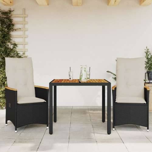 3-dijelni bistro set s jastucima crni od poliratana - 90 x 90 x 75 cm pe rattan 2 Cijena