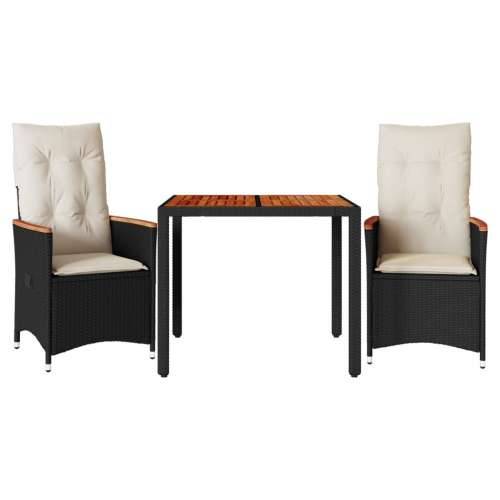 3-dijelni bistro set s jastucima crni od poliratana - 90 x 90 x 75 cm pe rattan 2 Cijena