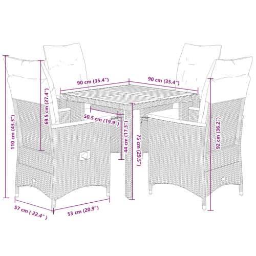 Vrtna garnitura - 5-dijelni vrtni blagovaonski set sivi od poliratana - 90 x 90 x 75 cm pe rattan 4 Cijena