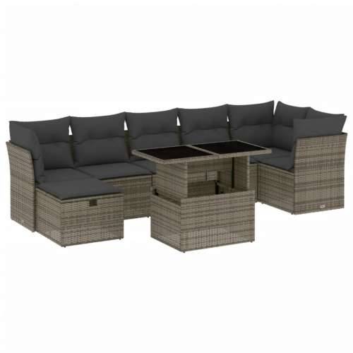 Vrtna garnitura - 8-dijelni set vrtnih sofa od poliratana s jastucima sivi - Siva bez spremišta 1 Cijena