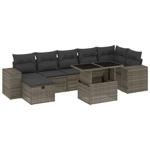 Vrtna garnitura - 8-dijelni set vrtnih sofa od poliratana s jastucima sivi - Siva bez spremišta 1 Cijena