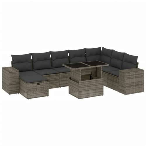Vrtna garnitura - 9-dijelni set vrtnih sofa od poliratana s jastucima sivi - Siva bez spremišta 1 Cijena