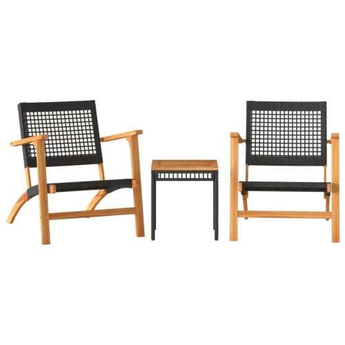 3-dijelni bistro set od poliratana i bagremovog drva crni - Crna Sa stolom 1 Cijena