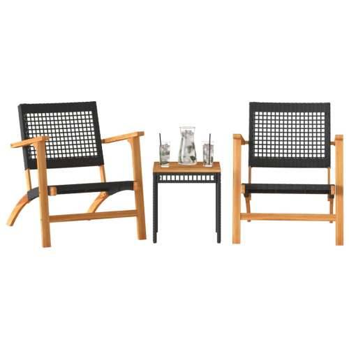3-dijelni bistro set od poliratana i bagremovog drva crni - Crna Sa stolom 1 Cijena