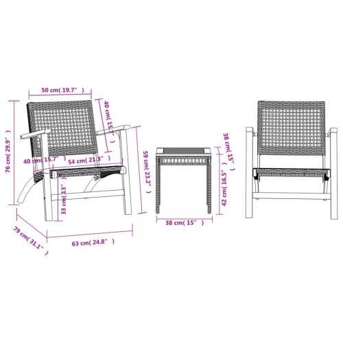 3-dijelni bistro set od poliratana i bagremovog drva crni - Crna Sa stolom 1 Cijena
