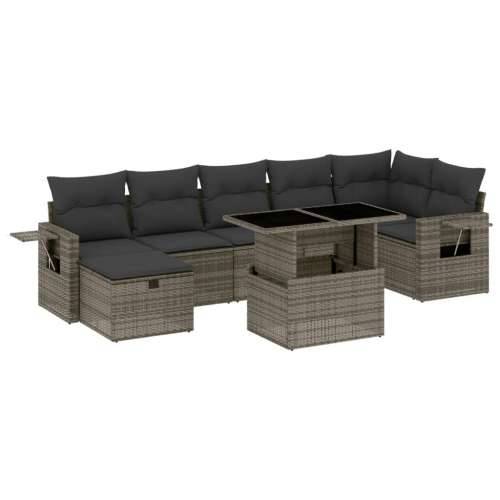 Vrtna garnitura - 8-dijelni set vrtnih sofa od poliratana s jastucima sivi - Siva bez spremišta 1 Cijena