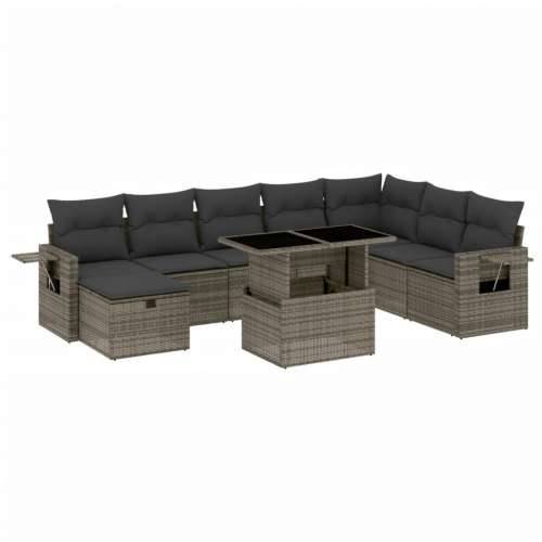 Vrtna garnitura - 9-dijelni set vrtnih sofa od poliratana s jastucima sivi - Siva bez spremišta 1 Cijena