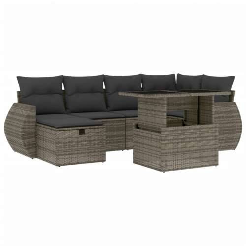 Vrtna garnitura - 7-dijelni set vrtnih sofa sivi od poliratana - Siva bez spremišta 1 Cijena
