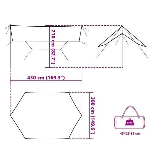 Cerada za kampiranje narančasta 430 x 380 x 210 cm vodootporna - Siva i narančasta oxford 1 Cijena