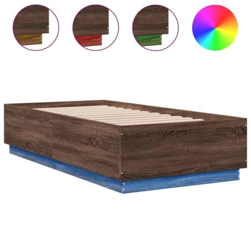 Okvir za krevet s LED svjetlima smeđi hrast 90 x 190 cm drveni - Smeđi hrast 90 x 190 cm Cijena