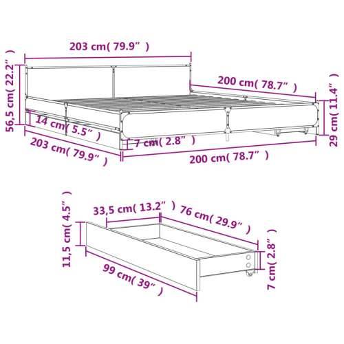 Okvir za krevet s ladicama boja hrasta 200x200 cm drveni - Sivi hrast sonoma 200 x200 cm Cijena