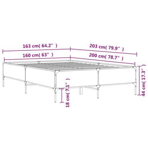 Okvir kreveta boja hrasta 160x200 cm konstruirano drvo i metal - Smeđi hrast 160 x 200 cm 44 cm Cijena