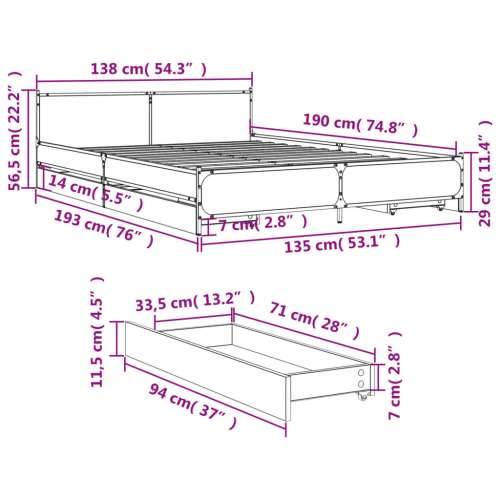 Okvir za krevet s ladicama boja sivog hrasta 135x190 cm - Sivi hrast sonoma 135 x 190 cm Cijena