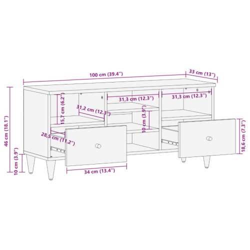 TV ormarić 100 x 33 x 46 cm od masivnog drva manga - Crna 1 Cijena