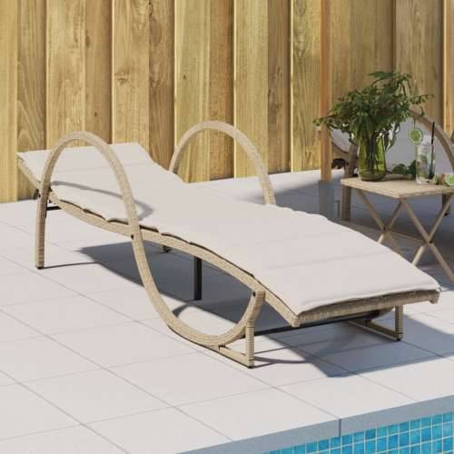 Ležaljka za sunčanje s jastukom bež 60x199x42 cm poliratan - bež i krem ​​bijela 1 Cijena