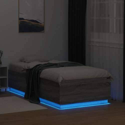 Okvir za krevet s LED svjetlima siva Sonoma 90 x 190 cm drveni - Sivi hrast sonoma 90 x 190 cm Cijena