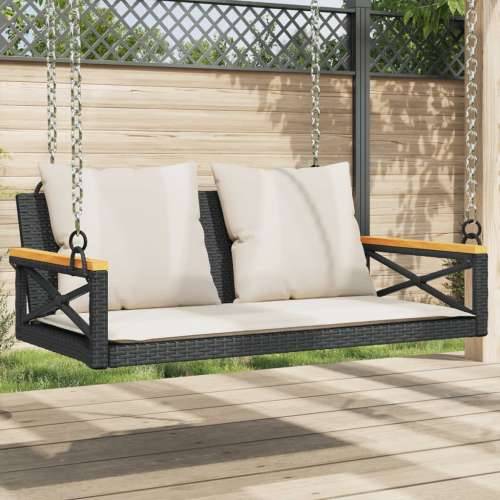 Klupa za ljuljanje s jastucima crna 109x62x40 cm od poliratana - Crna 62 x 109 x 40 cm 1 Da Cijena