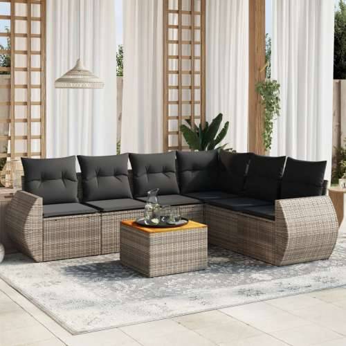 Vrtna garnitura - 7-dijelni set vrtnih sofa sivi od poliratana - Siva kutna + stol + 3x srednja 1 Cijena