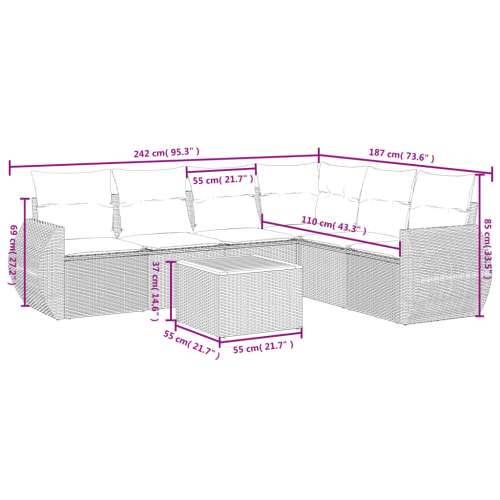 Vrtna garnitura - 7-dijelni set vrtnih sofa sivi od poliratana - Siva kutna + stol + 3x srednja 1 Cijena