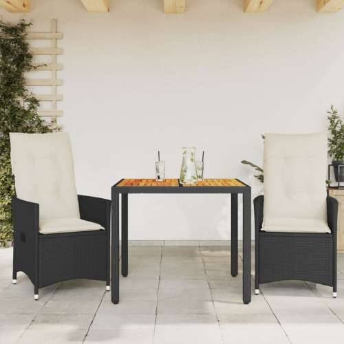 3-dijelni bistro set s jastucima poliratan i bagrema crni - 90 x 90 x 75 cm Bez naslona za noge 2 Cijena
