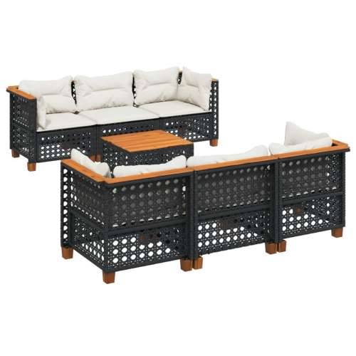 Vrtna garnitura - 7-dijelni set vrtnih sofa od poliratana s jastucima crni - Crna Linijsko tkanje 1 Cijena