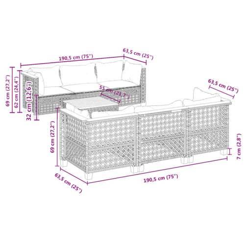 Vrtna garnitura - 7-dijelni set vrtnih sofa od poliratana s jastucima crni - Crna Linijsko tkanje 1 Cijena
