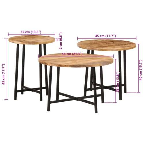 Uklapajući stolići za kavu 3 kom masivno drvo manga i željezo - 54 x 54 x 35 cm + 45 x 45 x 40 cm + 35 x 35 x 45 cm 1 Cijena