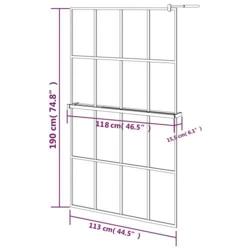 Pregrada za tuš s policom crna 118x190 cm staklo ESG i aluminij - Matirano 118 x 190 cm Mreže 4 x 4 Cijena