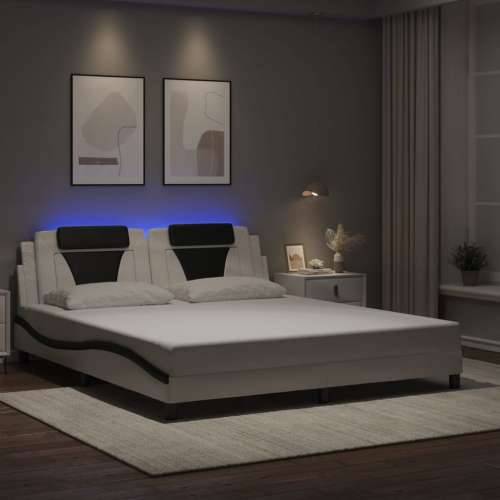 Okvir kreveta LED bijelo-crni 180 x 200 cm od umjetne kože - Bijela i crna 180 x 200 cm Cijena