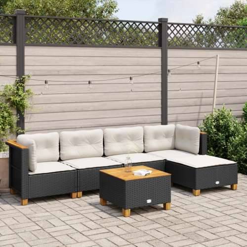 Vrtna garnitura - 6-dijelni set vrtnih sofa s jastucima crni od poliratana - Crna Sa stolom Puno tkanje 1 Cijena