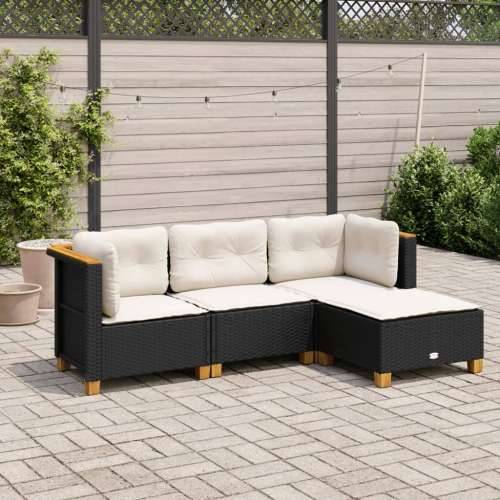 Vrtna garnitura - 4-dijelni set vrtnih sofa od poliratana s jastucima crni - Crna Puno tkanje 1 Cijena