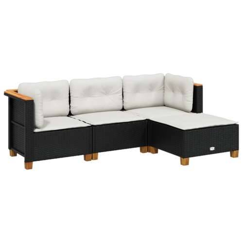 Vrtna garnitura - 4-dijelni set vrtnih sofa od poliratana s jastucima crni - Crna Puno tkanje 1 Cijena