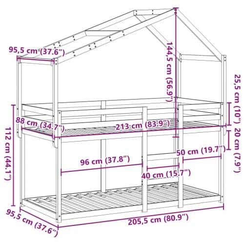Krevet na kat s krovom voštano smeđi 90x200 cm masivna borovina - Voštano smeđa 90 x 200 cm Cijena