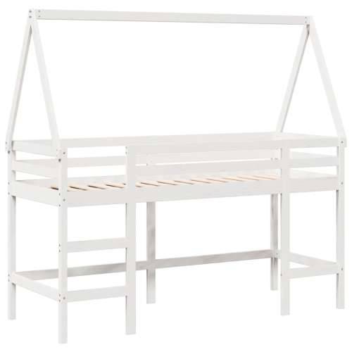 Krevet na kat s ljestvama i krovom bijeli 90x190 cm od borovine - Bijela 90 x 190 cm Cijena