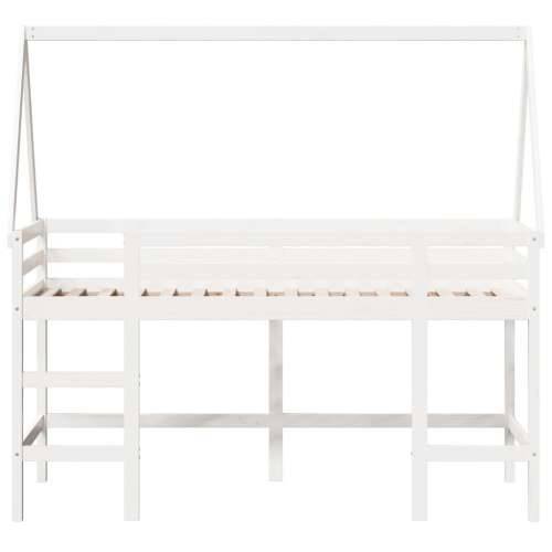 Krevet na kat s ljestvama i krovom bijeli 90x190 cm od borovine - Bijela 90 x 190 cm Cijena