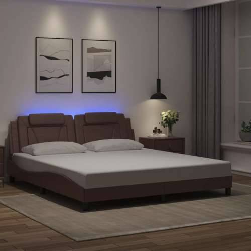 Okvir kreveta s LED svjetlima smeđi 180x200 cm od umjetne kože - Smeđa 180 x 200 cm Cijena