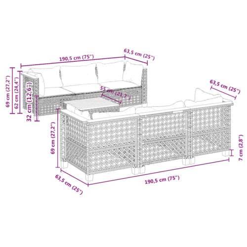 Vrtna garnitura - 7-dijelni set vrtnih sofa sivi od poliratana - Siva Linijsko tkanje 1 Cijena