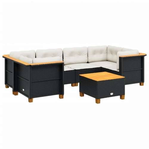 Vrtna garnitura - 7-dijelni set vrtnih sofa od poliratana s jastucima crni - Crna Puno tkanje 1 Cijena