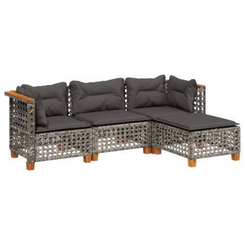 Vrtna garnitura - 4-dijelni set vrtnih sofa od poliratana s jastucima sivi - Siva Linijsko tkanje 1 Cijena