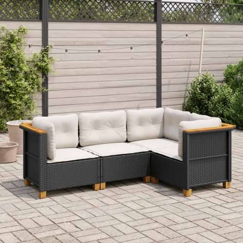 Vrtna garnitura - 4-dijelni set vrtnih sofa od poliratana s jastucima crni - Crna Bez stola Puno tkanje 1 Cijena