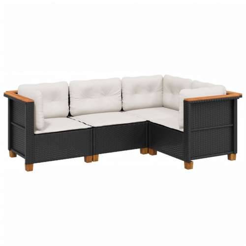 Vrtna garnitura - 4-dijelni set vrtnih sofa od poliratana s jastucima crni - Crna Bez stola Puno tkanje 1 Cijena