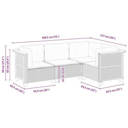 Vrtna garnitura - 4-dijelni set vrtnih sofa od poliratana s jastucima crni - Crna Bez stola Puno tkanje 1 Cijena