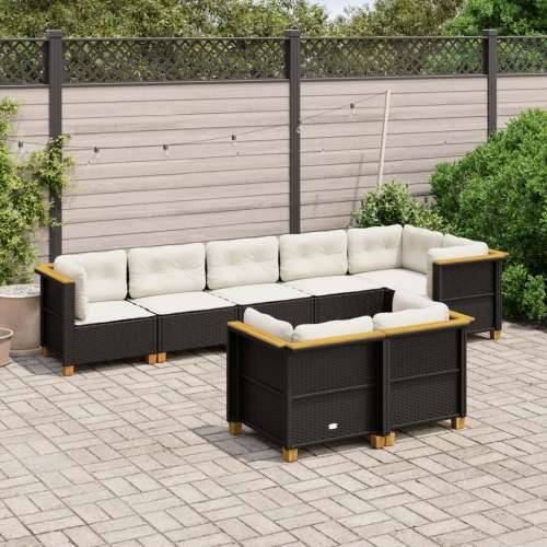 Vrtna garnitura - 8-dijelni set vrtnih sofa od poliratana s jastucima crni - Crna Bez stola Puno tkanje 1 Cijena