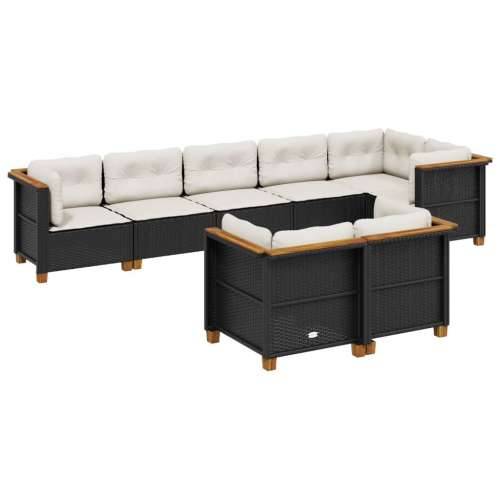 Vrtna garnitura - 8-dijelni set vrtnih sofa od poliratana s jastucima crni - Crna Bez stola Puno tkanje 1 Cijena